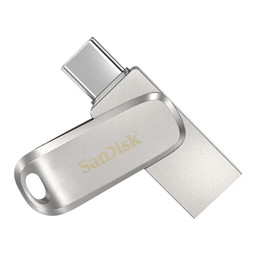 SanDisk 512GB Ultra Dual Drive Luxe Flash smartphone storage USB C memory stick up to 400 MB/s reversible Type-C and Type-A connectors tablets Macs computers all metal Silver