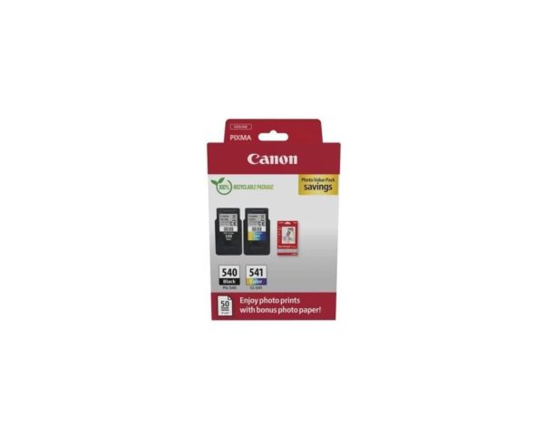 Canon Ink & Paper Multipack - PG-540/CL-541 Genuine Printer Cartridges 2 Pack (1 x Black 1 Colour) 4x6 Photo (50 Sheets) Compatible with PIXMA MX MG TS