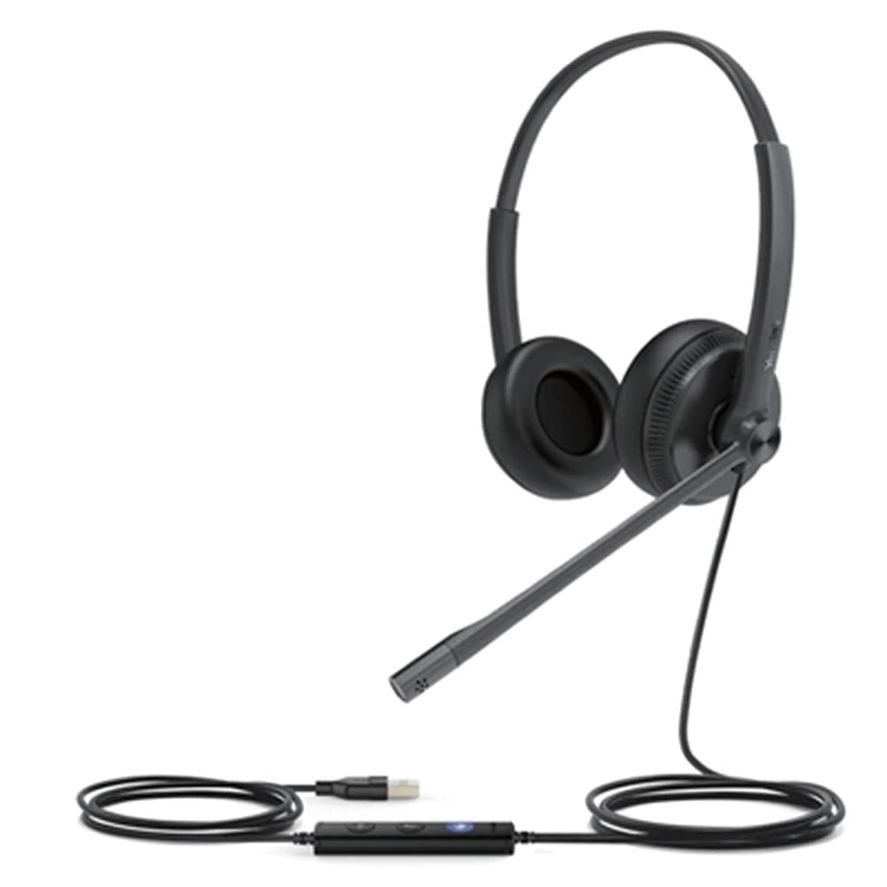 Yealink UH34 Lite Professional USB-A Plug & Play Binaural Corded Headset with Noise Cancelling Microphone In-line Controller and Soft Foam Ear Cushions (Optimised for Microsoft Teams) Black