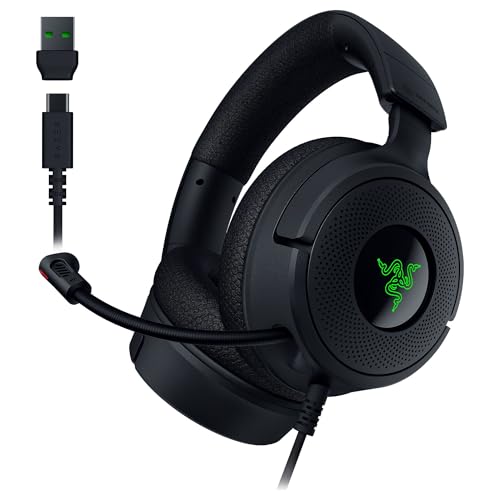 Razer Kraken V4 X - Wired PC Gaming Headset (TriForce 40mm Drivers Retractable Cardioid Mic 71 Surround Sound Chroma RGB for console & phones via USB-C) Black
