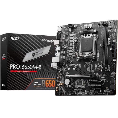 MSI PRO B650M-B Motherboard Micro-ATX - Supports AMD Ryzen 9000 / 8000 7000 Series Processors AM5 DDR5 Memory Boost 6800+MHz/OC 1 x PCIe 40 x16 M2 Gen4 25G LAN