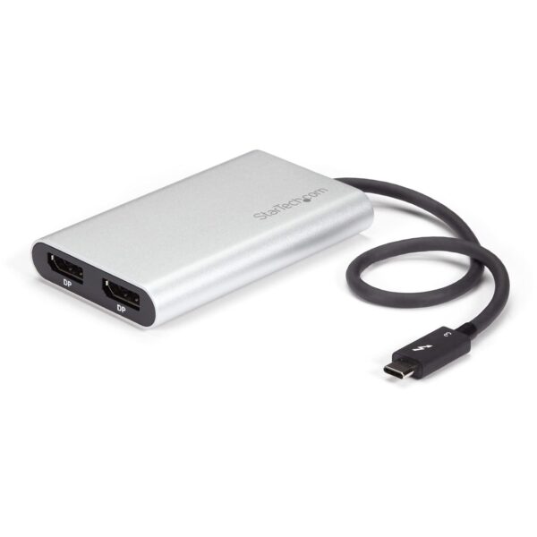 StarTechcom Thunderbolt 3 to Dual DisplayPort Adapter 4K 60Hz - Certified Monitor 12 Video Converter Mac & Windows Compatible (TB32DP2T)