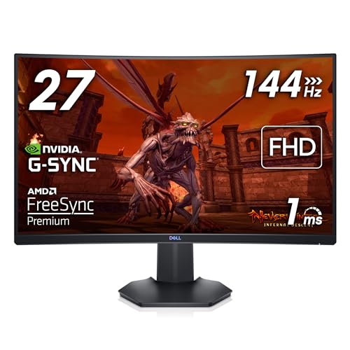 Dell S2721HGFA 27 Inch Full HD (1920x1080) 1500R Curved Gaming Monitor 144Hz VA 1ms MPRT AMD FreeSync Premium NVIDIA G-SYNC Compatible DisplayPort 2x HDMI 3 Year Warranty Black