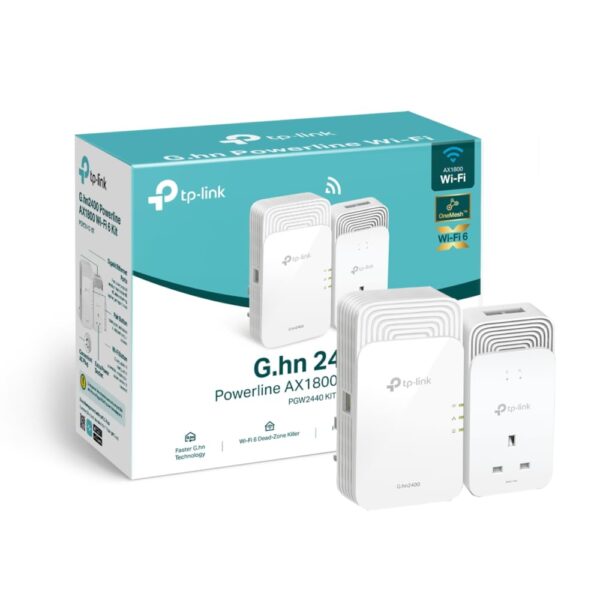 TP-Link Wireless Ghn2400 Powerline AX1800 Wi-Fi 6 Kit Range Extender/Wi-Fi Booster/Hotspot Extra Power Socket 1+2Gigabit Ethernet Ports Ideal for 8K HD and gaming Plug Play (PGW2440 KIT)