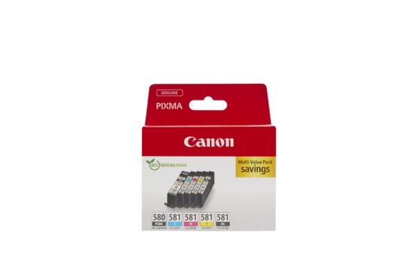 Canon Ink Multipack - PGI-580/CLI-581 Genuine Printer Cartridges 5 Pack (1 x Black 1 Cyan Magenta Yellow & Office Colour) Compatible with PIXMA TR TS