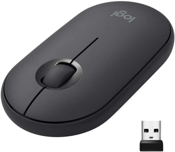 Logitech M350 Pebble Wireless Mouse Bluetooth and 24 GHz Connection via USB Nano - Receiver 18-Month Battery Life 3 Buttons Silent Clicking Scrolling PC/Mac/Black