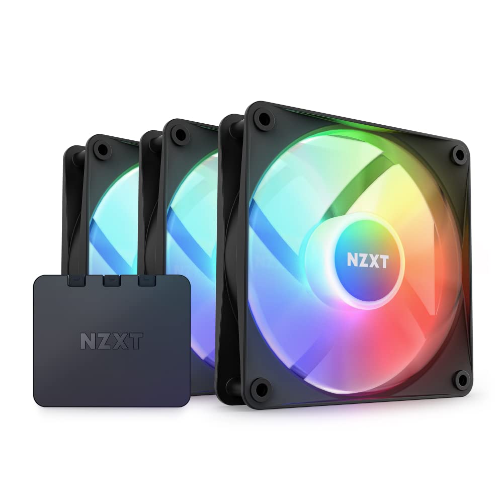 NZXT F120 RGB Core Triple Pack - 3 x 120mm Hub-Mounted Fans with Controller 8 Individually-Addressable LEDs Semi-Translucent Blades High Static Pressure & Airflow CAM Software Black