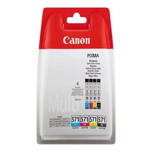 Canon CLI-571 C M Y BK Pack of 4 cartridges (Black Cyan Magenta Yellow) Genuine (Plastic Pack)