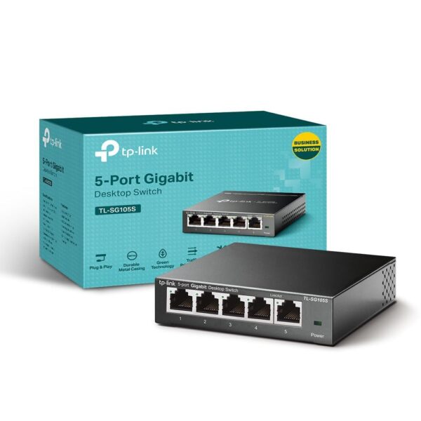TP-Link 5 Port Gigabit Ethernet Network Switch Splitter 1 to 4 Way Hub Desktop & Wall-Mounting Sturdy Metal Fanless Plug Play Energy-Saving (TL-SG105S)