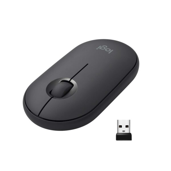 Logitech Pebble Wireless Mouse with Bluetooth or 24 GHz Receiver Silent Slim Computer Quiet Clicks for Laptop/Notebook/iPad/PC/Mac/Chromebook - Graphite/Black