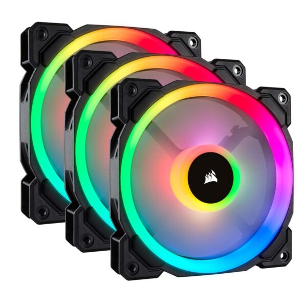 Corsair LL120 RGB 120mm Dual Light Loop PWM Fans - Triple Fan Kit with Lighting Node PRO Black