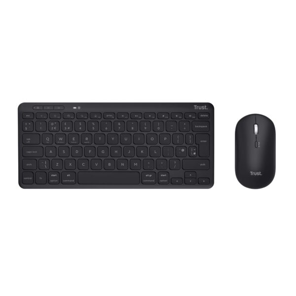 Trust Lyra Bluetooth Keyboard and Mouse Set QWERTY UK Layout 84 Recycled Plastics Rechargeable Multi-Device Wireless for PC Laptop Mac Tablet Windows Android iOS - Black