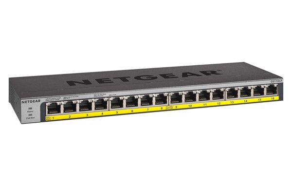 NETGEAR PoE Switch 16 Port Gigabit Ethernet Unmanaged Network (GS116LP) - with x PoE+ @ 76 W Upgradeable Desktop Wall Mount or Rackmount and Limited Protection