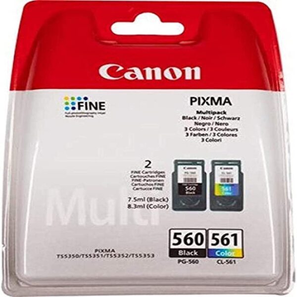 Canon PG-560 Black + CL-561 Colour Genuine Ink Cartridges Multipack