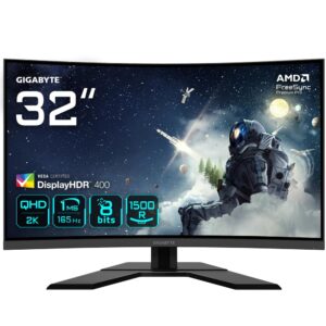 Gigabyte G32QC A EU 315" LED 2K Ultra HD Curved Gaming Monitor - 2560 x 1440(2K HD) 165Hz 1ms FreeSync Premium Pro High Dynamic Range (HDR) 400 HDMI 20 DisplayPort 12