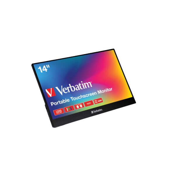 Verbatim PMT-14 Portable Monitor with Touchscreen 14" 1080P Full HD @ 60Hz HDMI/Type-C/USB-C for Laptop/PC/Mac/PS3/4/5/Xbox/Phone - Works Windows Mac OS & Android