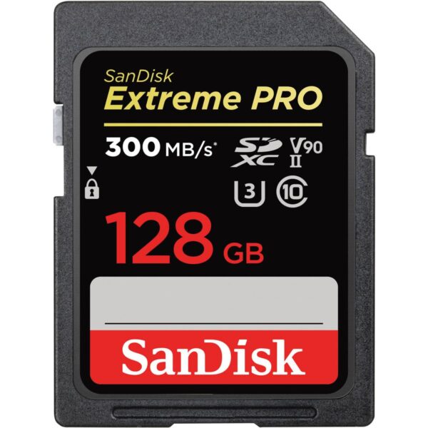 SanDisk 128GB Extreme PRO SDXC card SD V90 Memory 8K 4K and Full HD Video up to 300 MB/s Shock Temperature Water X-Ray Proof UHS-II Class 10 U3