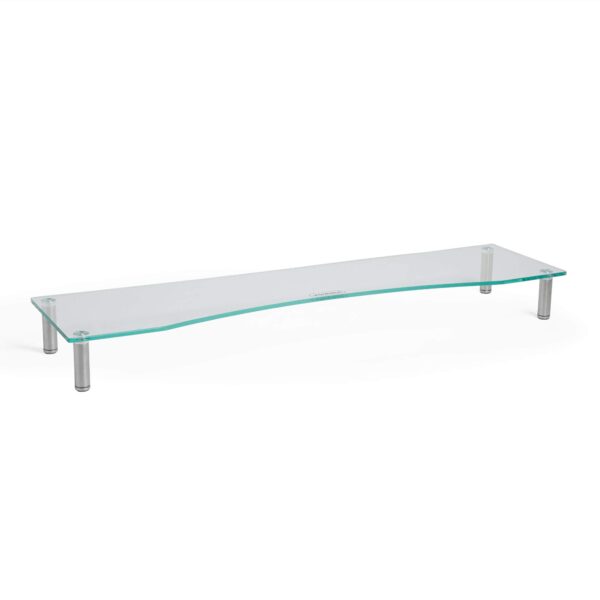 VonHaus Glass Monitor Stand for Desks Height Adjustable Dual Screen Riser Extra Large Durable Tempered with Aluminium Legs 100x26cm 20Kg Capacity