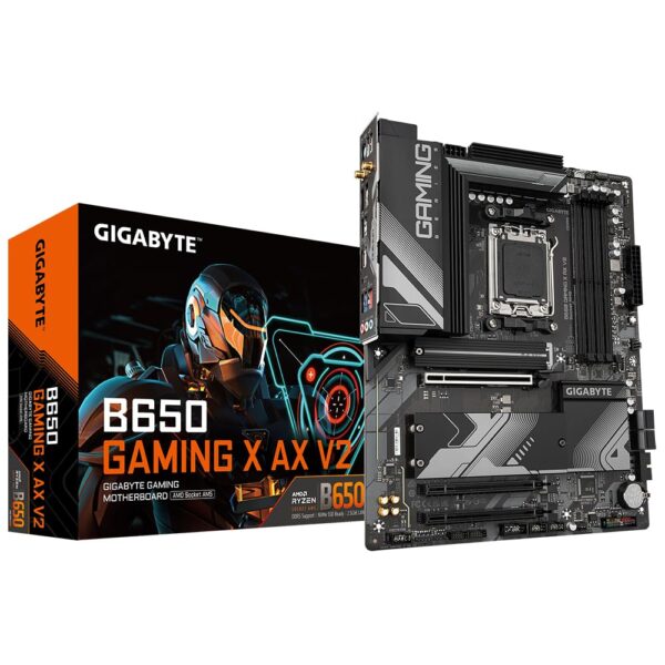 Gigabyte B650 GAMING X AX V2 Motherboard - Supports AMD Ryzen 8000 CPUs 8+2+2 Phases Digital VRM up to 8000MHz DDR5 (OC) 1xPCIe 50 + 2xPCIe 40 M2 Wi-Fi 6E 80211ax 25GbE LAN USB 32 Gen 2