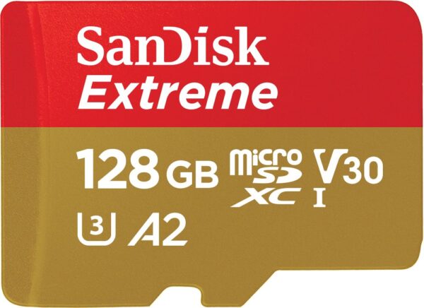 SanDisk 128GB Extreme microSDXC card for Mobile Gaming up to 190MB/s with A2 App Performance UHS-I Class 10 U3 V30