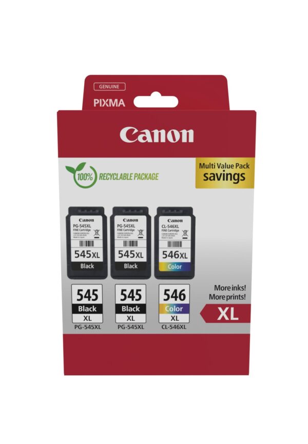 Canon PG-545XL x 2 / CL-546XL High Yield Genuine Ink Cartridges Pack of 3 (2 Black 1 Colour) - Cardboard Multipack