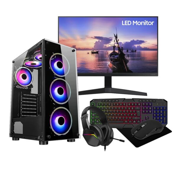 ASC TECHNOLOGY Intel Core i7 Gaming PC GTX1650 4GB Graphics Card 16GB RAM 256GB SSD+1TB HDD 500W 80+ PSU Mirage Black 6 Fan RGB Case WIFI Windows 11 22 Monitor Bundle