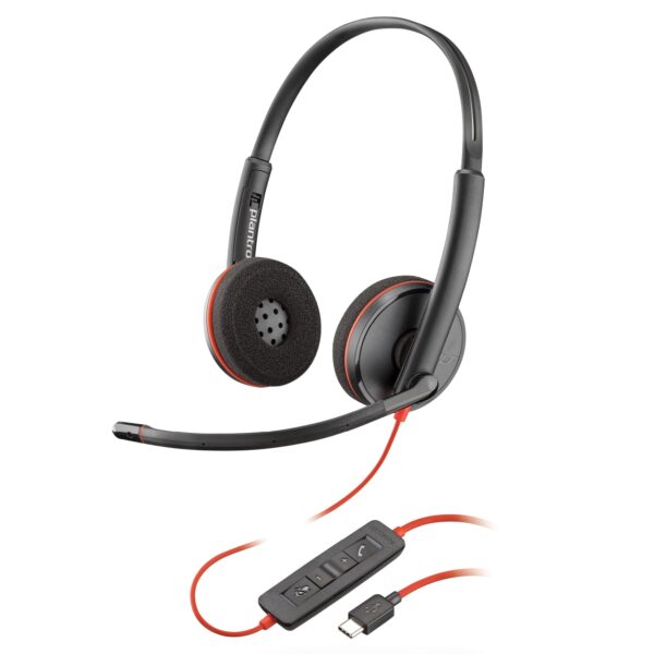 Plantronics Poly Blackwire 3220 Wired Headset - Noise-Canceling Mic Stereo Design Connect to PC/Mac via USB-C or USB-A Works w/Teams Zoom