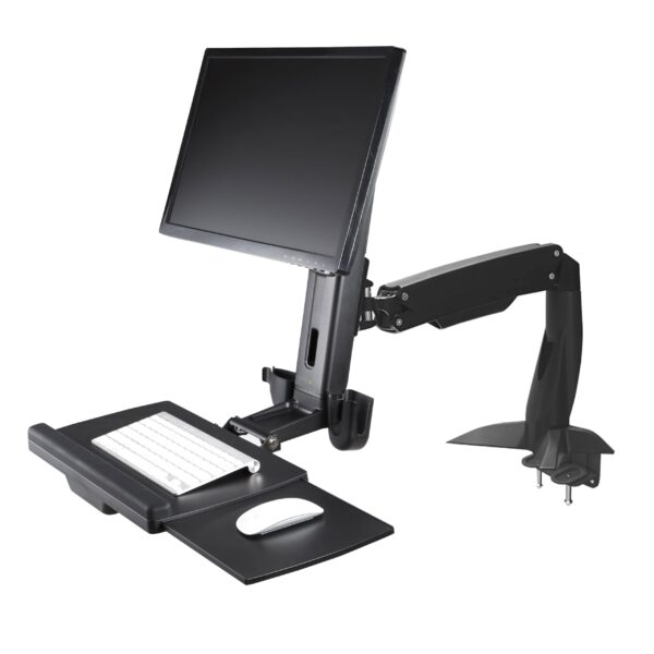 StarTechcom Sit Stand Monitor Arm - Desk Mount Adjustable Sit-Stand Workstation for Single 34" VESA Display Ergonomic Articulating Standing Converter with Keyboard Tray (ARMSTSCP1)