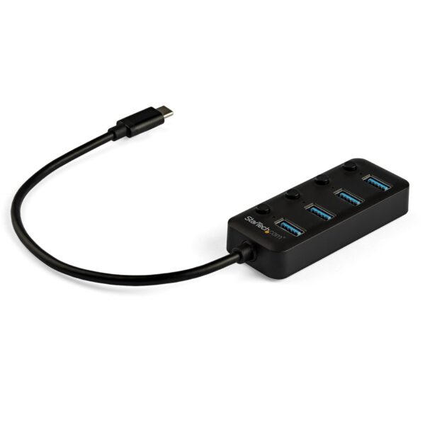 StarTechcom 4 Port USB C Hub - USB-C to 4x 30 Type-A Ports with Individual On/Off Switches SuperSpeed 5Gbps 31/32 Gen 1 Bus Powered Portable 10" Attached Cable