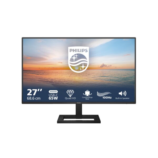 PHILIPS 27E1N1600AE - 27 inch QHD monitor speaker height adjustable (2560x1440 100Hz HDMI 14 USB-C (65W PD) USB Hub) black