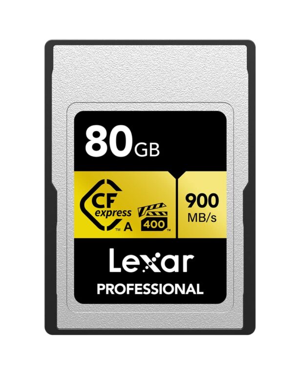Lexar Professional 80GB CFexpress Type A Gold Series Memory Card Up to 900MB/s Read Cinema-Quality 8K Video Rated VPG 400 (LCAGOLD080G-RNENG)