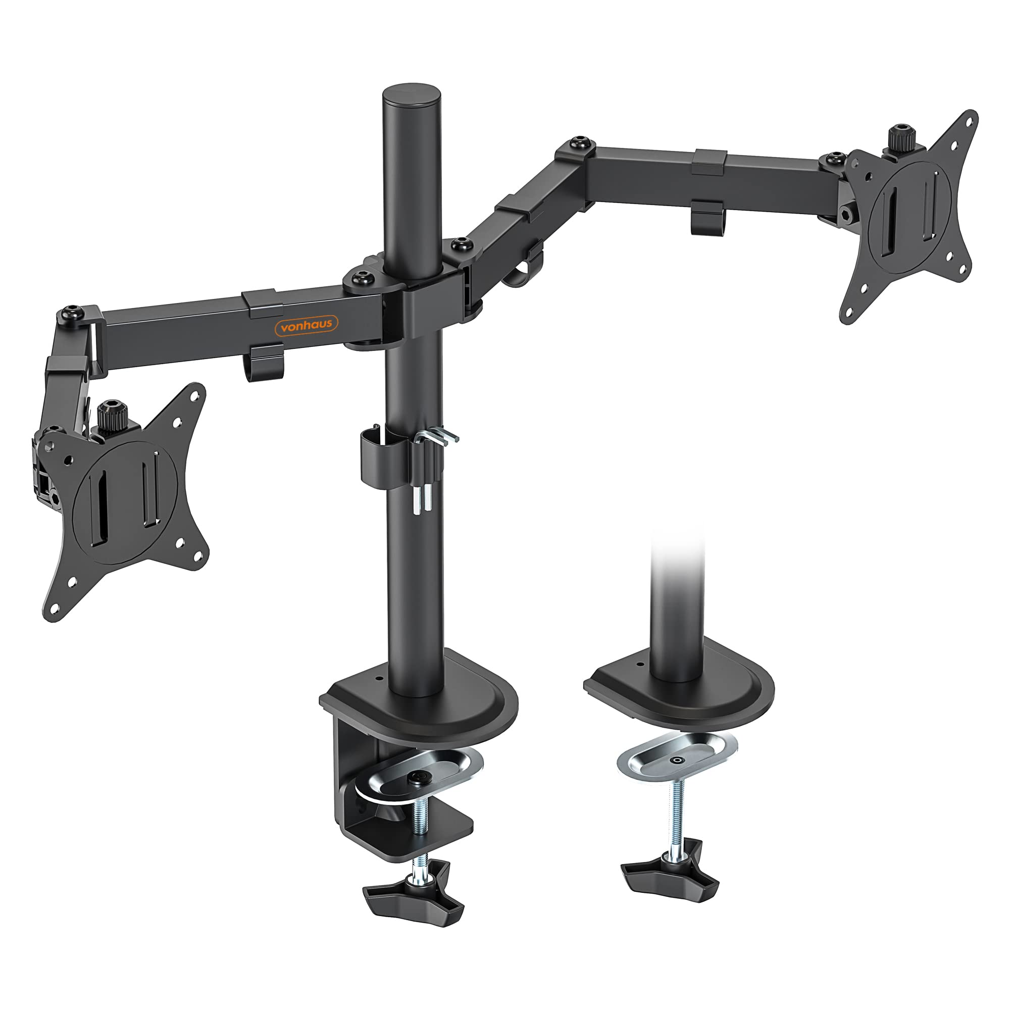 VonHaus Dual Monitor Stand for 13-32" Screens Twin Mount with Desk Clamp Height Adjustable Easy Assemble Full Tilt Rotation & Swivel Arms VESA: 75x75 100x100mm