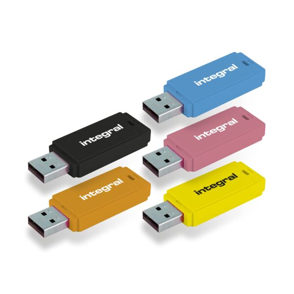Integral 64GB Neon USB 20 Flash Drive 5-Pack (Black/Pink/Yellow/Orange/Blue)