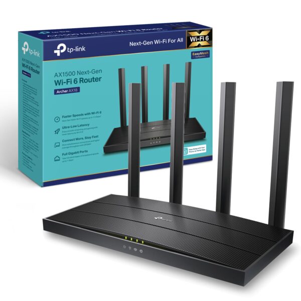 TP-Link WiFi 6 OneMesh Router AX1500 Mbps Gigabit VPN Dual-Core CPU Fibre WPA3 Cybersecurity Ideal for Gaming Xbox/PS4/Steam (Archer AX18)