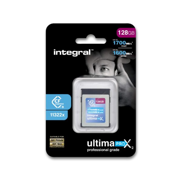 Integral 128GB CFexpress Memory Card Type B 20 4K RAW & 60 FPS 1700MB/s Read 1600MB/s Write Speed Designed for Your Professional Grade DSLR and Video Cameras