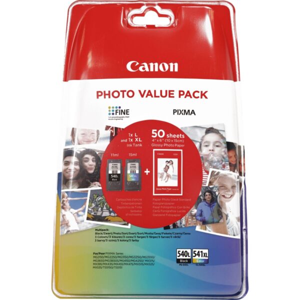 Canon Original Genuine High Capacity PG540L (PG-540L) Black & CL541XL (CL-541XL) Colour Ink combo twin pack for PIXMA MG2150 MG2250 MG3100 MG3150 MG3250 MG4150 MG4250 MX375 MX435 MX515 Inkjet Printers