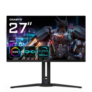 Gigabyte AORUS FO27Q3 27 OLED Flat Gaming Monitor - 2560 x 1440(QHD) 360Hz 003ms KVM 250 cd/m2 FreeSync Premium Pro DisplayHDR True Black 400 HDMI 21