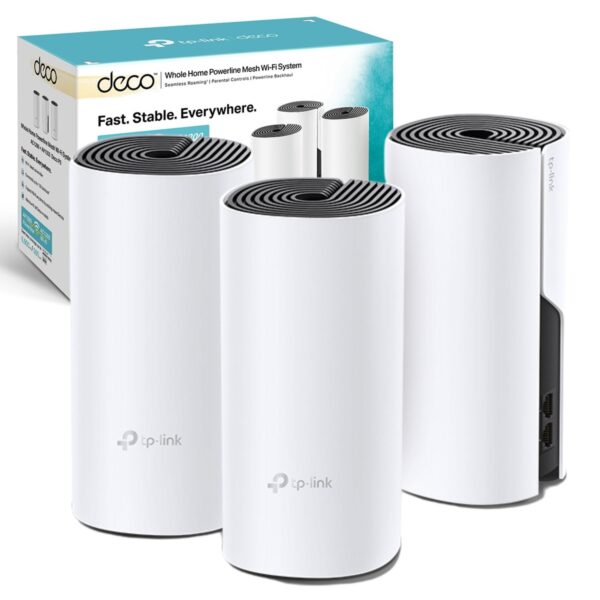 TP-Link Deco P9 Whole Home Powerline Mesh Wi-Fi System Up to 6000 Sq ft Coverage Dual-Band AC1200+HomePlug AV1000 Gigabit Ports Compatible with Amazon Echo/Alexa limited walls impact Pack of 3