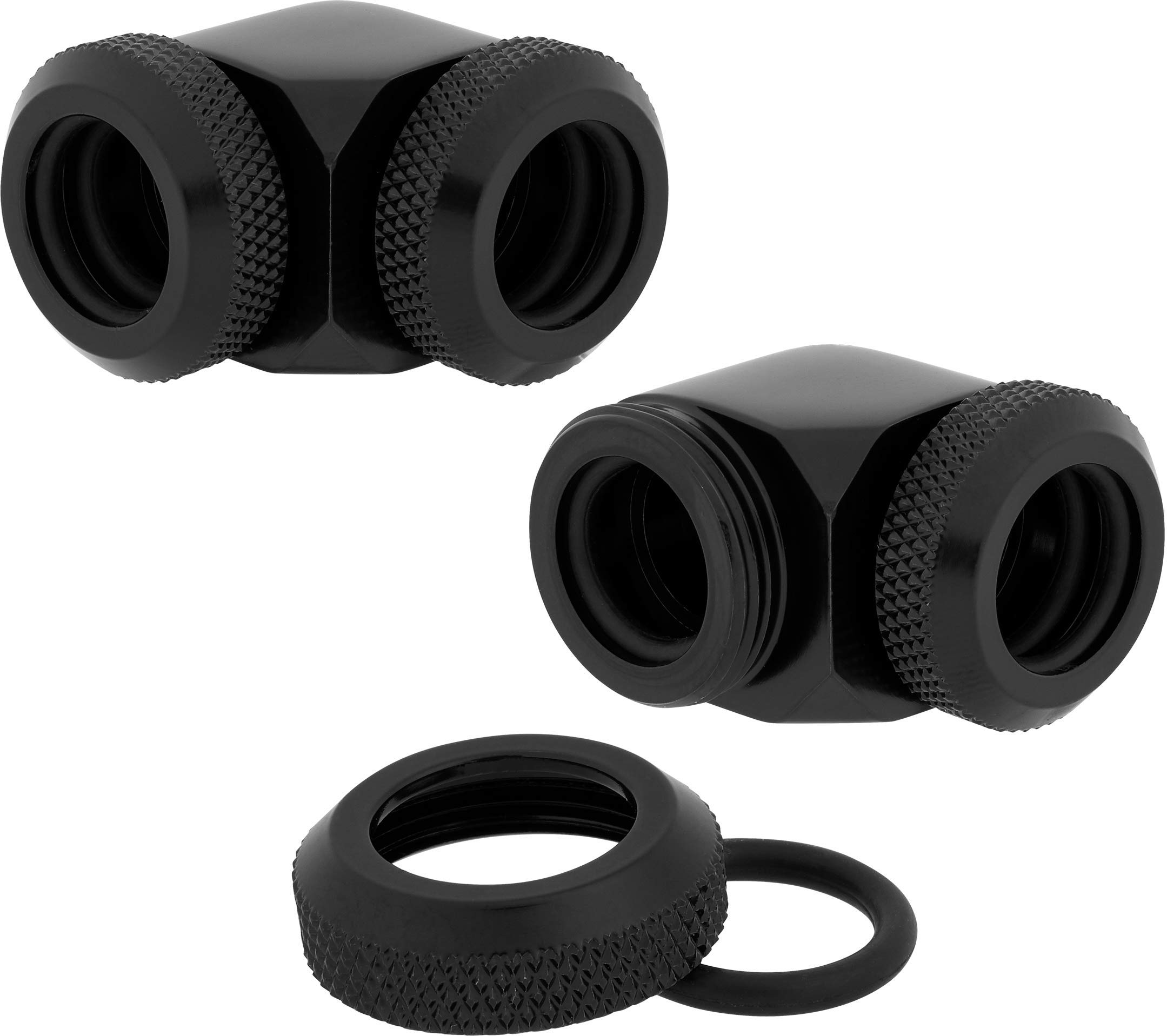 Corsair Hydro X Series XF Hardline 90 Degree 12 mm OD Fittings Twin Pack (Solid Brass Durability Quality Finish Double O-Ring Compression Design Easy Diameter Tubing Fitting) Black