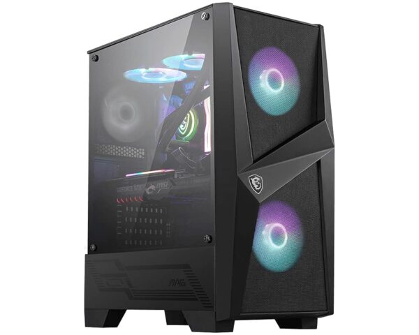 MSI MAG FORGE 100R Mid Tower Gaming Computer Case (Black 2x 120mm ARGB PWM Fan 1x 1-6 Hub Tempered Glass Center ATX mATX mini-ITX)