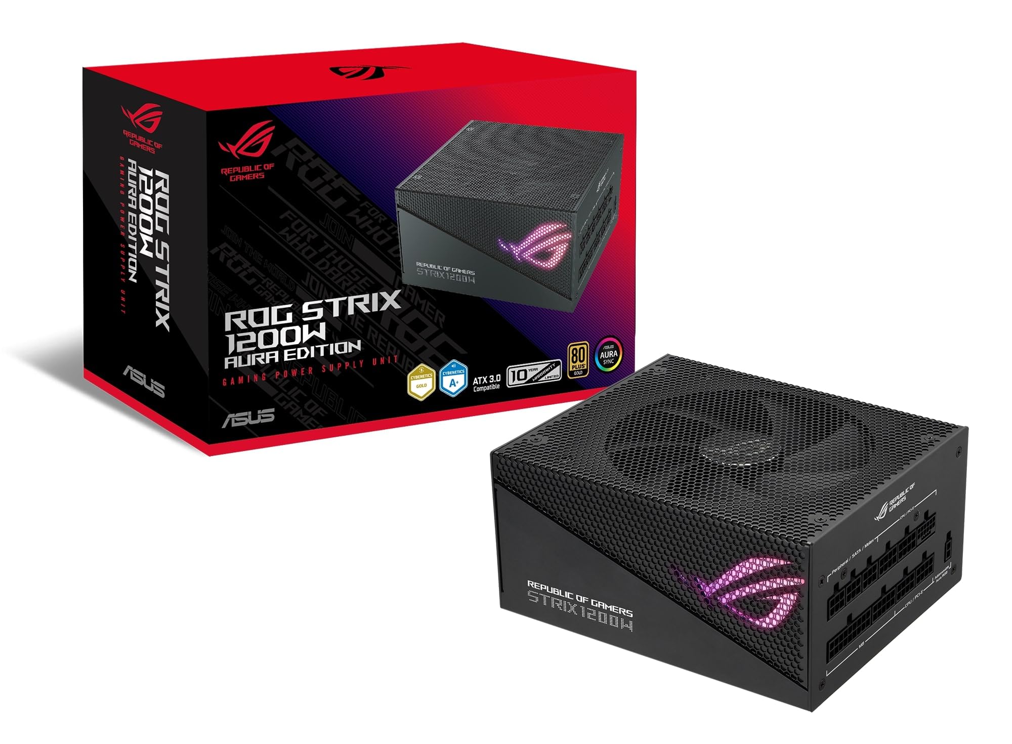 ASUS ROG Strix 1200W Gold Aura Edition PSU (Fully Modular Power Supply 80+ Certified ATX 30 Cybenetics Lambda A+ CertificationPCIe Gen 50 Ready Axial-tech Fan Sync)