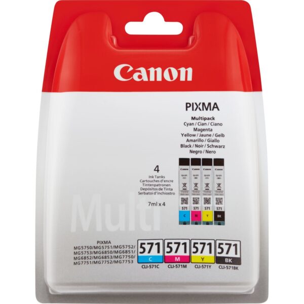 Canon CLI-571 C M Y BK Pack of 4 cartridges (Black Cyan Magenta Yellow) Genuine (Plastic )