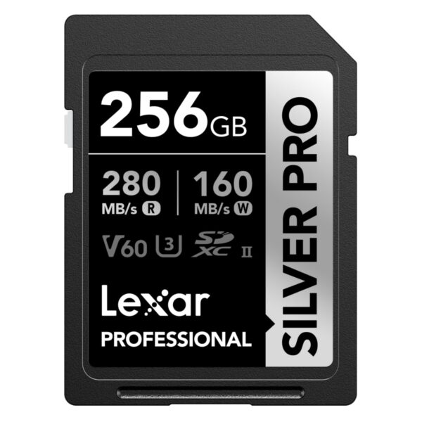 Lexar SILVER PRO SD Card 256GB UHS-II Memory V60 U3 C10 Up to 280MB/s Read 160MB/s Write SDXC for DSLR/Camera/Professional Photographer/Videographer/Enthusiast (LSDSIPR256G-BNNAA)