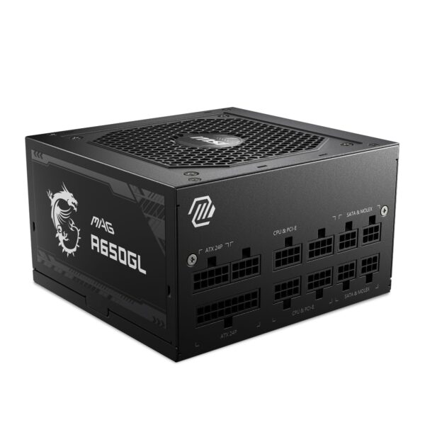 MSI MAG A650GL Power Supply Unit 650W 80 Plus Gold multiple generations GPU Support Fully Modular120mm FDB fan Black Flat Cables 7 Year Warranty