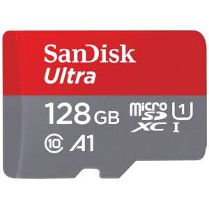 SanDisk 128GB Ultra microSDXC card + SD adapter Memory Full HD up to 140 MB/s For smartphones and Tablets with A1 App Performance UHS-I Class 10 U1