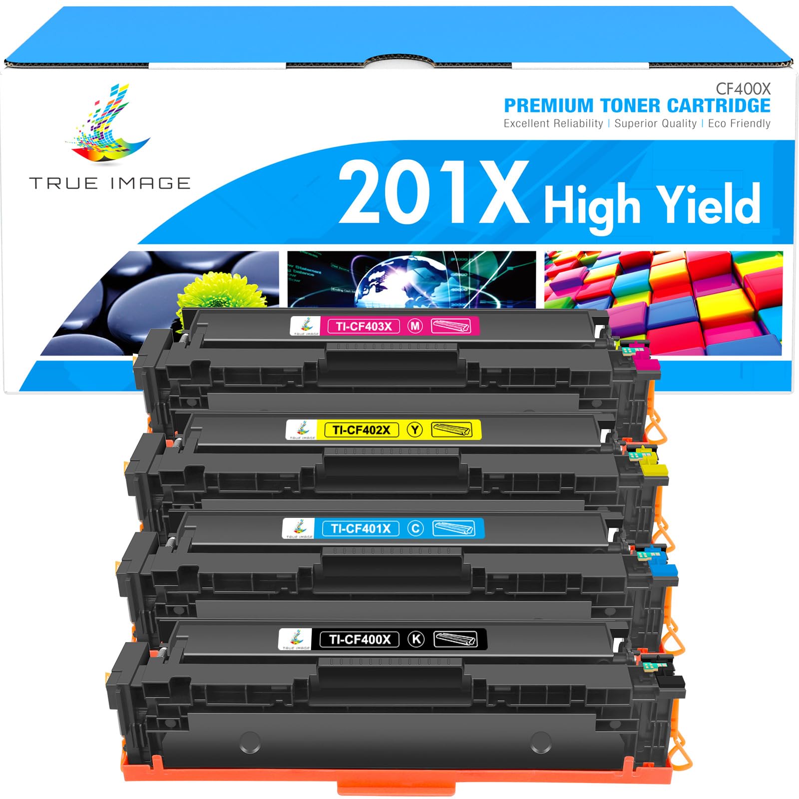 TRUE IMAGE Compatible for HP 201X 201A M277dw Toner Cartridge Replacement Color LaserJet Pro MFP M252dw M252n M274n M277n M277c6 CF400X CF401X CF402X CF403X (BlackCyanYellowMagenta 4-Pack)