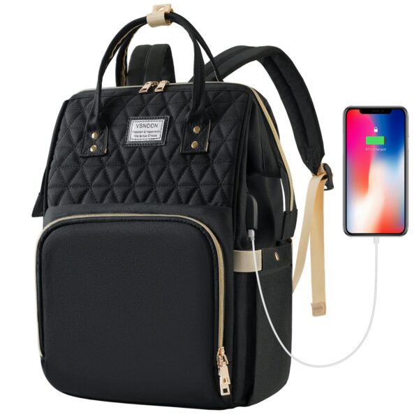 VSNOON Laptop Backpack for Women173 Inch Stylish Rucksack Wide Open Travel with USB Charging Port Water Resistant Business Work Bag Computer Men Black