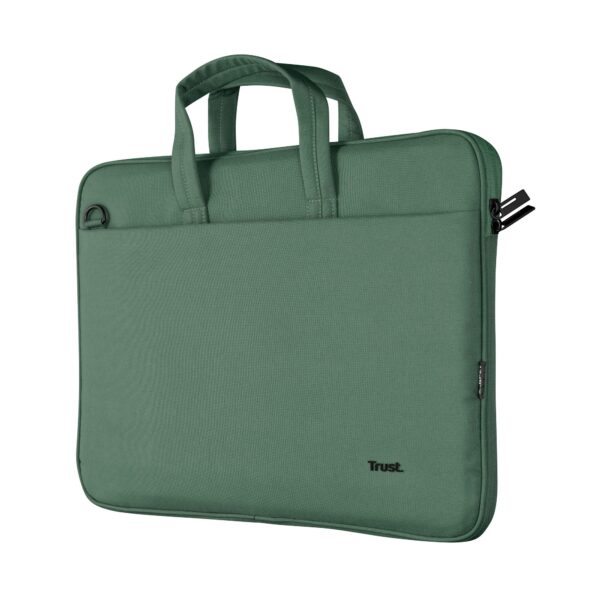 Trust Bologna Sustainable Slim Laptop Bag 16 Inch with Shoulder Strap Eco Recycled Plastic Case RPET Work Lightweight Carrying for Travel Business Office School - Green