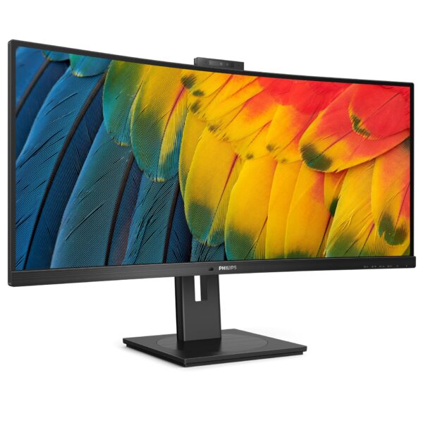PHILIPS 34B1U5600CH - 34 Inch WQHD Curved Monitor 120Hz VA 4ms WebCam KVM MultiView RJ-45 to USB-C height Adjust (3440 x 1440 @ HDMI 20 / DP 14 PD 100W)