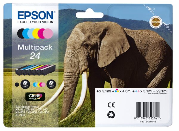 Epson 24 Elephant Genuine Multipack 6-colours Claria Photo HD Ink Cartridges